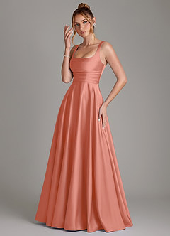Azazie Azaria Robes de demoiselle d'honneur Robe Trapèze en Satin extensible Corset Rose Saumon image3
