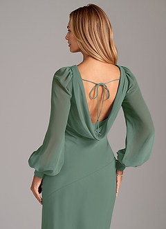 Azazie Jaxine Bridesmaid Dresses Eucalyptus Mermaid Long Sleeve Chiffon Dress image2