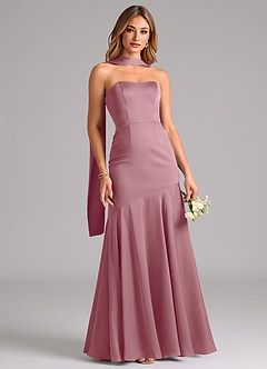 Azazie Shiloh Vestidos de damas de honor Vestido de Malva Vintage de Satén Elástico de Corte Sirena Convertible con Sin tirantes image5