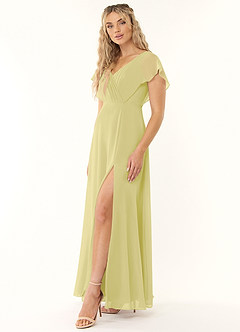 Azazie Rylee Bridesmaid Dresses Lemon Sorbet A-Line Pleated Chiffon Dress image3