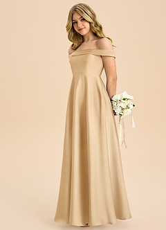 Azazie Sissy Junior Vestido de Oro de Satén Elástico de Corte en A con Vestidos sin tirantes image6