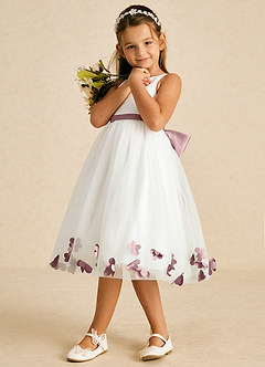 Azazie Dot Flower Girl Dresses Ivory Dusty Rose A-Line Bow Tulle Dress image4