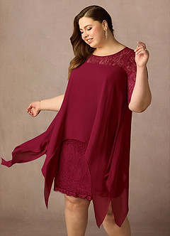 Azazie Flo Kleider für die Brautmutter A-Linie Spitze Chiffon Kleid Burgunderrot image12