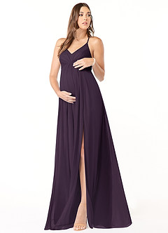 Azazie Annabelle Maternity Bridesmaid Dresses A-Line V-Neck Pleated Mesh Floor-Length Dress image1