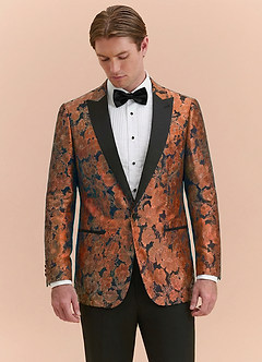 front Samuel Burnt Orange Floral Jacquard Peak Lapel Tuxedo Jacket