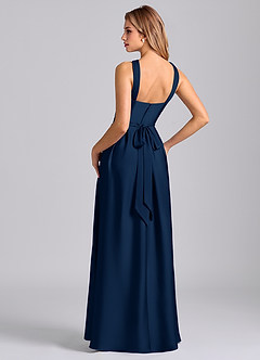 Azazie Dixie Robes de demoiselle d'honneur Robe Trapèze en Satin extensible Plissé Bleu Marine Foncé image5