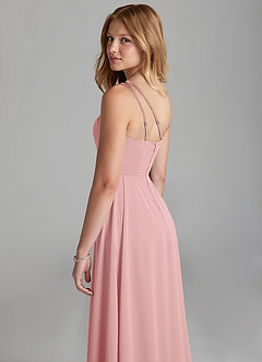 Azazie Maron Junior Powder Pink A-Line Pleated Stretch Satin Dress image2