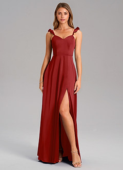 Azazie Everett Bridesmaid Dresses Pomegranate A-Line Stretch Satin Dress image3