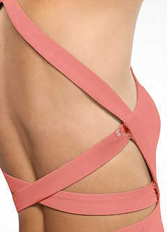 Azazie Clarice Brautjungfernkleider Eine Linie Halter Chiffon Kleid Lachsrosa image7