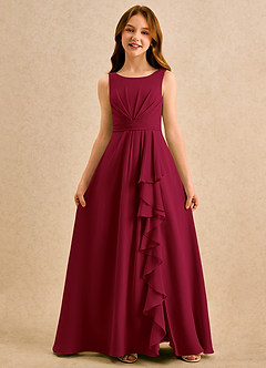 Azazie Chibi Girls Formal Flower Girl Dresses Burgundy A-Line Pleated Chiffon Dress image3