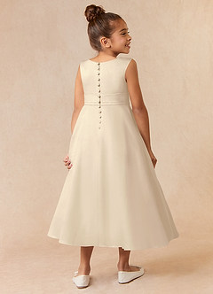 Azazie Lindy Flower Girl Dresses Champagne A-Line Pleated Matte Satin Dress image6