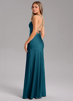 Azazie Grata Bridesmaid Dresses Ink Blue Sheath Side Slit Stretch Satin Dress image7