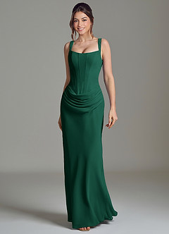 Azazie Niamh Bridesmaid Dresses Emerald Mermaid Corset Chiffon Dress image4