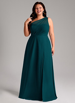 Azazie Phaedra Jurken voor bruidsmeisjes Jurk van Chiffon met A-Lijn One-Shoulder Pijnboom image11