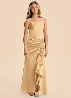 Azazie Rosalia Junior Robe Fourreau en Satin extensible Plissé Or image6