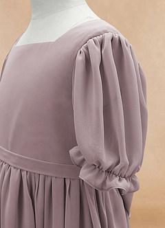 Azazie Joss Blumenmädchenkleider A-Linie mit ärmel Chiffon Kleid Dämmerung image7
