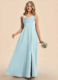 Azazie Gia Junior Robe Trapèze en Satin extensible Plissé Bleu Nuage image5