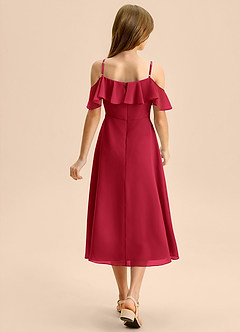 Azazie Kamilla Junior Abito A-Line in Chiffon a Spalla Scoperta Scarlatto image2