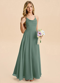 Azazie Gia Junior Eucalyptus A-Line Pleated Chiffon Dress image5