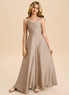 Azazie Bug Junior Linia A Pofałdowany Satyna elastyczna Długość podłogi Młodsza druhna Sukienka image5