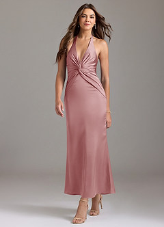 Azazie Valerie Bridesmaid Dresses Dusty Rose Mermaid Pleated Stretch Satin Dress image3
