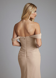 Azazie Luiza Bridesmaid Dresses Taupe Mermaid Off the Shoulder Chiffon Dress image3