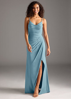 Azazie Deandra Robes de demoiselle d'honneur Robe Sirène en Mousseline de soie Plissée Bleu Maussade image5