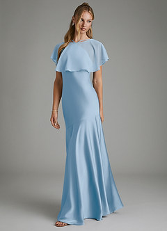 Azazie Carly Vestidos de damas de honor Vestido Azul Pálido de Satén Elástico de Corte Sirena Convertible con Plisado image5