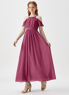 Azazie Chaya Junior Mulberry A-Line Off the Shoulder Chiffon Dress image5