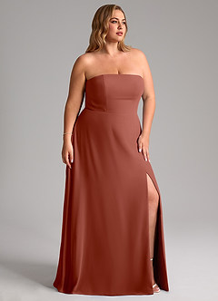 Azazie Wren Vestidos de madrinha de casamento Vestir Castanho Aloirado de Chiffon de Linha A com Fenda Lateral image12