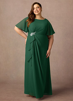 Azazie Rain Abiti per la Madre della Sposa Abito Tubino in Chiffon Perline Verde Scuro image1
