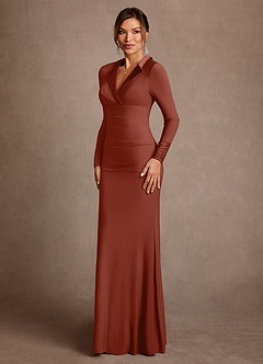 Azazie Syracuse Klänningar till brudens mor Klä Tubklänning i Lyxstickad Plisserad Terrakotta image4
