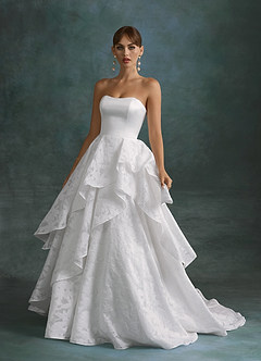 Azazie Cally Wedding Dresses Diamond White Ball-Gown Strapless Floral Burnout Dress image1