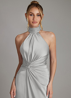 Azazie Gracelynn Bridesmaid Dresses Silver Sheath Pleated Stretch Satin Dress image3