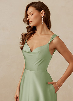 Christian Siriano Bridal for Azazie 1001 Bridesmaid Dresses Dusty Sage A-Line Sweetheart Neckline Stretch Satin Dress image15