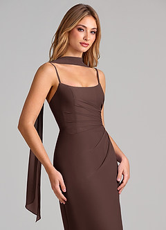 Azazie Calandra Bridesmaid Dresses Ganache Sheath Pleated Chiffon Dress image12