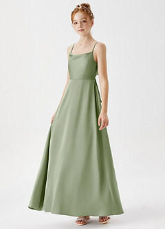 Azazie Shale Junior Dusty Sage A-Line Stretch Satin Dress image2