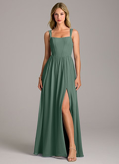 Azazie Rosaline Bridesmaid Dresses Sea Moss A-Line Side Slit Chiffon Dress image4