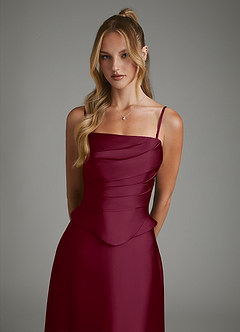 Azazie Amina Robes de demoiselle d'honneur Robe Trapèze en Satin extensible Corset Mûre image3