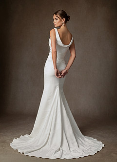 Azazie Hibiscus Wedding Dresses Diamond White Sheath Floral Jacquard Dress image2