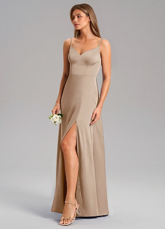 Azazie Talina Brautjungfernkleider A-Linie Stretch-Satin Kleid Taupe image4