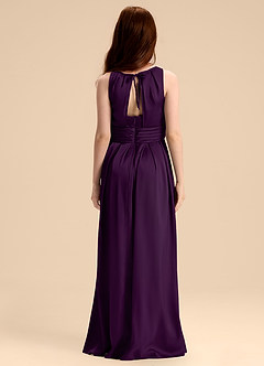 Azazie Bibiane Junior Grape A-Line Pleated Stretch Satin Dress image2