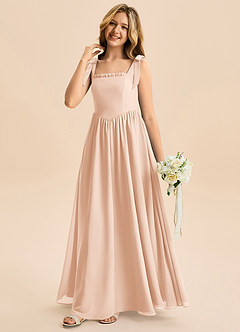 Azazie Delia Junior Abito A-Line in Chiffon Fiocco Rosa Inglese image4