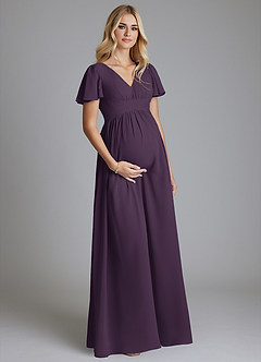 Azazie Verna Maternity Bridesmaid Dresses A-Line V-Neck Ruched Chiffon Floor-Length Dress image3