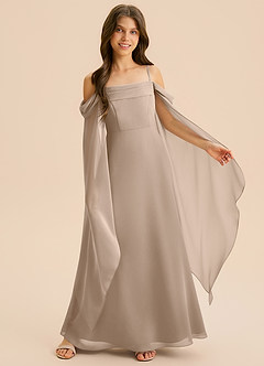 Azazie Moana Junior Robe Trapèze en Mousseline de soie Plissé Taupe image6