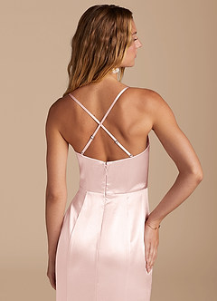 Azazie Marzia Bridesmaid Dresses Blushing Pink Mermaid Pleated Metallic Satin Dress image7
