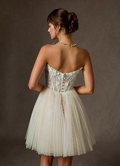 Azazie Sorel Hochzeitskleider Ballkleid Schulterfrei Spitze Kleid Diamantweiß Nude image8