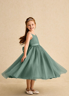 Azazie Patootie vestidos de niña de las flores Vestido de Eucalipto de Tul de Corte En A con Tirante Espagueti image3