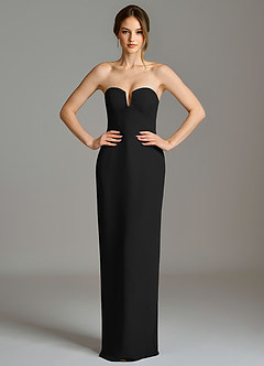 Azazie Darcie At-home Try On Dresses Black Sheath Strapless Chiffon Convertible Dress image4