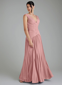 Azazie Kima Robes à essayer chez vous Robe Trapèze en Mousseline de soie Plissée Rose Poussiéreuse image6